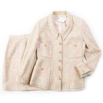 Top Quality Chanel   Tweed Skirt Suit Orange Multi