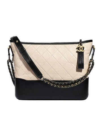 Gabrielle Calfskin Small Hobo Cross Bag Beige Black Chanel