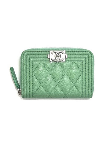 Boy Zip Around Leather Card Wallet Mint Chanel