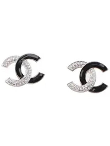 CC Logo Earrings Silver Black Chanel