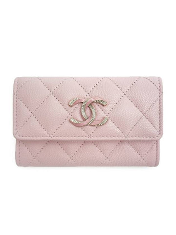CC Logo Diamond Card Wallet Light Light Pink Chanel
