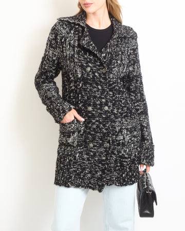 Top Quality Chanel Black Wool Cashmere Long igan with Crystal Embellishments and Crystal Buttons Size FR 36 (UK 8)
