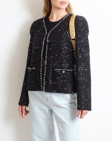 Top Quality Chanel SS/2022 Black Sequin Jacket with Pocket Detail FR 44 (UK 16)