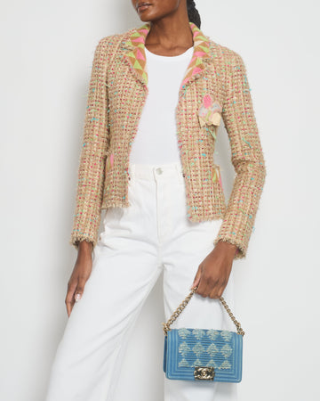 Top Quality Chanel Pink, Cream Tweed Jacket with Sequin & Camelia Flower Brooch Detail Size FR 36 (UK 8)
