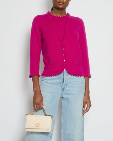 Top Quality Chanel Fuchsia Long Sleeve igan with Button and Pocket Detail Size FR 40 UK 12)