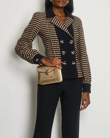 Top Quality Chanel 15/B Navy, Beige Houndstooth Tweed Double Breasted Jacket Size FR 36 (UK 8)