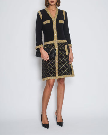 Top Quality Chanel 15/A Black Long Sleeve Tweed Midi Dress Size FR 40 (UK 12)