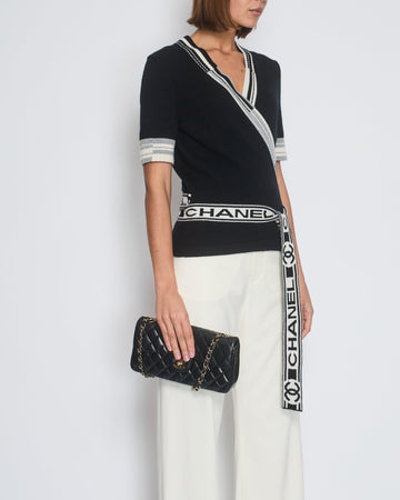 Top Quality Chanel 2020 Black V-Neck Short Sleeve Wrap igan with Logo Detail Size FR 38 (UK 10)