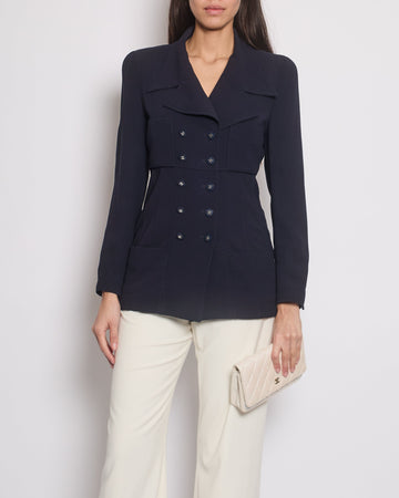 Top Quality Chanel Navy   Jacket With Silver CC Button Detail Size FR 38 (UK 10)