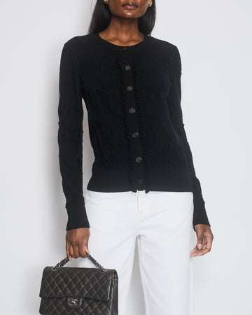 Top Quality Chanel Black Knitted Button Down igan with Ruched Trim Size FR 40 (UK 12)