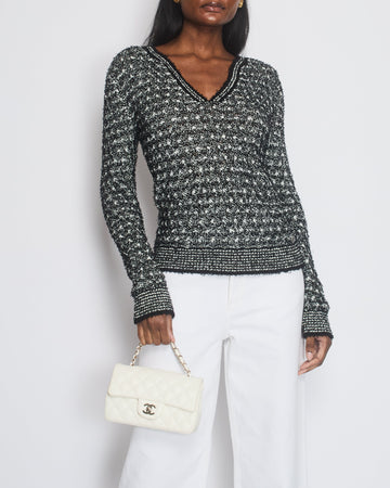 Top Quality Chanel Seoul 2010 Black V-Neck Lesage Tweed Jumper Size FR 40 (UK 12)