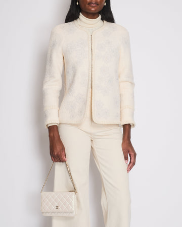 Top Quality Chanel 15A Paris-Salzburg Cream Tweed Jacket with Sequin Embellished Edelweiss and Pearl Buttons Size FR 36 (UK 8)
