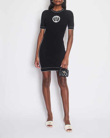Top Quality Chanel Black Round Neck No5 Logo Knitted Dress Size 36 (UK 8)