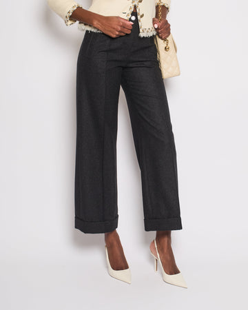 Top Quality Chanel Charcoal High-Waisted Wool Trousers Size FR 34 (UK 6)