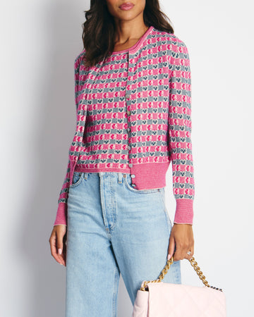 Top Quality Chanel Pink Intarsia Knit Cashmere igan and Top Set Size FR 40 (UK 12)