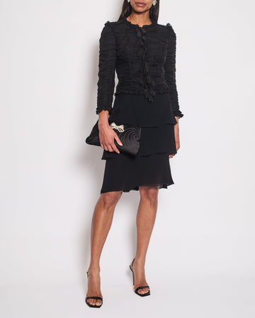 Top Quality Chanel 06A Black Ruched Long Sleeve Silk Blouse with Bows Detail FR 38 (UK 10)