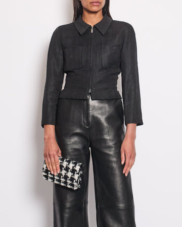 Top Quality Chanel   Black Zip Up Textured Jacket Size FR 40 (UK 12)
