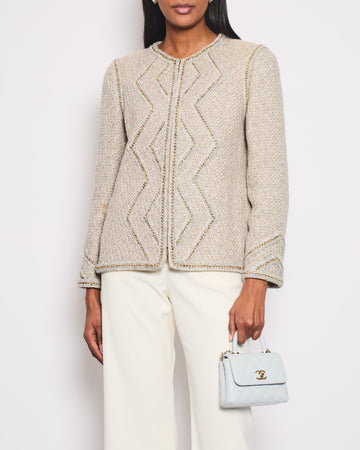 Top Quality Chanel Resort 17 Beige Zig-Zag Fantasy Tweed Round Neck Jacket Size FR 44 (UK 16)