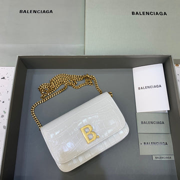 BLN-Ciaga Croc Embossed Patent B Bag With Chain In White, For Women,  Bags 7.9in/20Luxe Carry