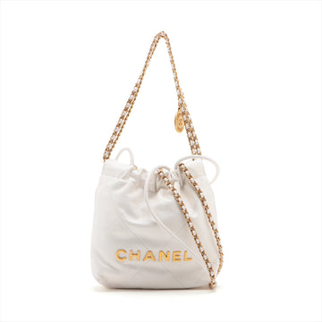 Top Quality Chanel 22 Mini Leather Chain Shoulder Bag White G  AS3980