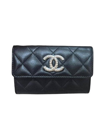 Gold Hardware Flap Grain Shiny Calfskin Card Wallet Black Chanel