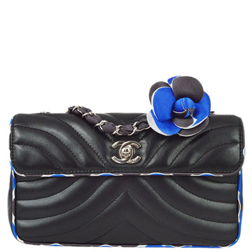 Top Quality Chanel Black Lambskin Camellia Straight Flap Shoulder Bag