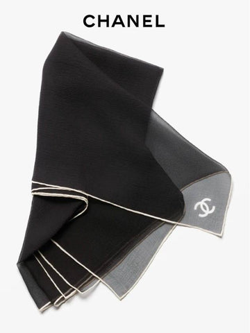 CC Logo Square Scarf Silk Muslin Black AAA594 Chanel