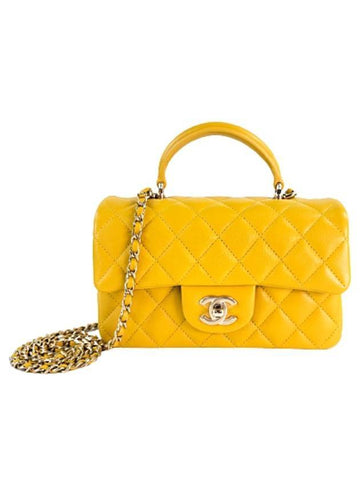 Top Handle Lambskin Mini Flap Cross Bag Yellow Chanel
