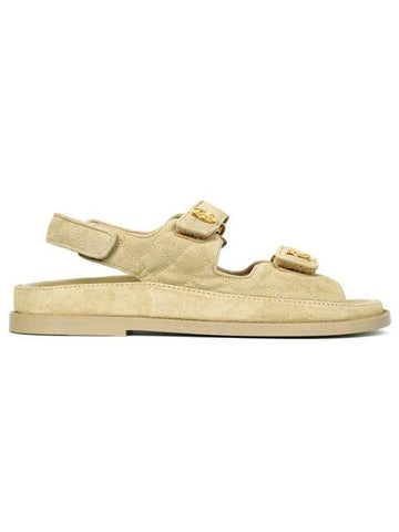 Suede Velcro Sandals Beige Chanel