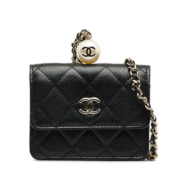 Top Quality Chanel Matrases Cocomark Fake Pearl Chain CoinPars Card Case Black Caviar   CHANEL