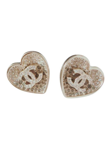 CC Logo Heart Crystal Earrings Gold Chanel