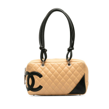 Top Quality Chanel Cambon Cocomark Bowling Bag Handbag Mini Boston Bag Beige Leather  CHANEL
