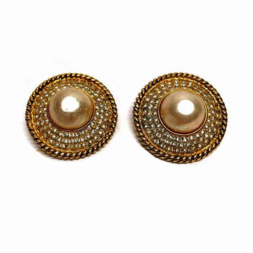 Top Quality Chanel Gold Faux Pearl Rhinestone Earrings