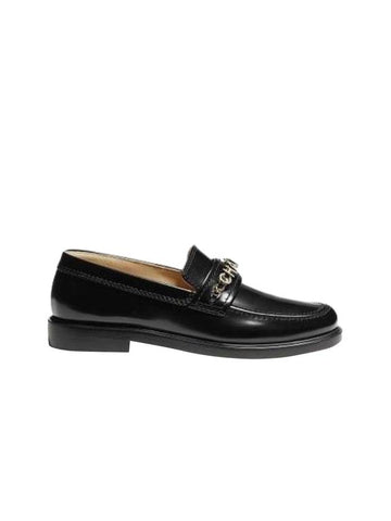 Gold Lettering Shiny Calfskin Loafers Black Chanel