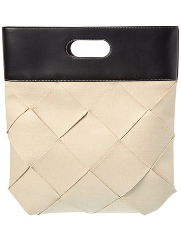 B V  - Maxi Intrecciato Canvas & Leather Tote