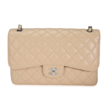 Top Quality Chanel Beige Quilted Caviar Jumbo Classic Double New Bag
