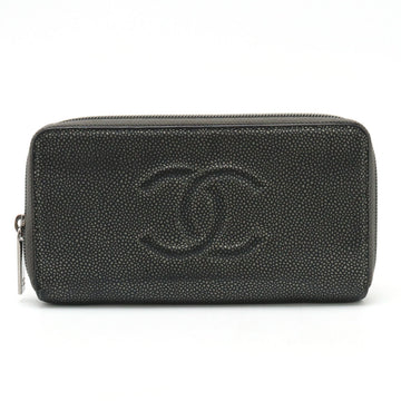 Top Quality Chanel Caviar Skin Round Zip Wallet Metallic Gray