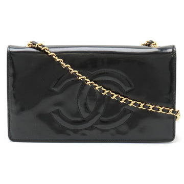 Top Quality Chanel Coco Mark Chain Wallet Patent Leather Black