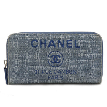 Top Quality Chanel Tweed Canvas Leather Wallet Blue