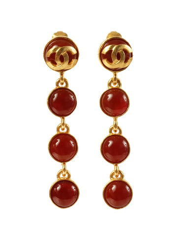 Top Quality Chanel 1995 Made Gripoix Round Cc Mark Swing Earrings Gold/Red