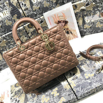 LARGE LADY BAG 32CM BEIGE CANNAGE LAMBSKIN By Luxe Carry