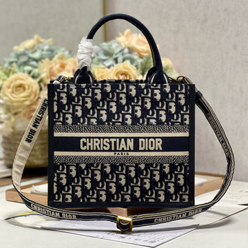 CD SMALL BOOK TOTE 26 BLUE OBLIQUE EMBROIDERY Luxe Carry Bags