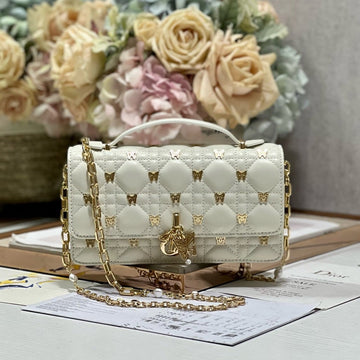 MISS LADY 21 BUTTERFLY STUD WHITE LAMBSKIN Luxe Carry Bags