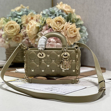 SMALL LADY D-JOY 22 BUTTERFLY STUD OLIVE LAMBSKIN Luxe Carry