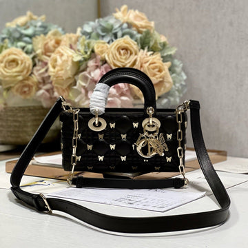 SMALL LADY D-JOY 22 BUTTERFLY STUD BLACK LAMBSKIN Luxe Carry