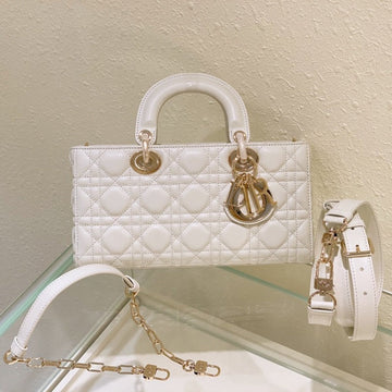 MEDIUM LADY D-JOY 26 WHITE LAMBSKIN Luxe Carry Bags