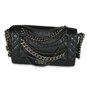 Top Quality Chanel Black Lambskin Medium Enchained Boy Bag