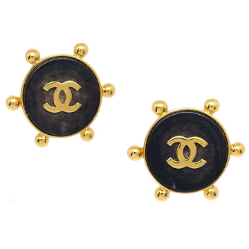 Top Quality Chanel Button Earrings Dark Brown