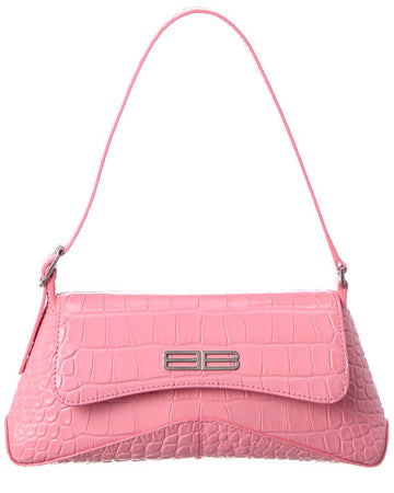 Blnciaga XX Small Croc-Embossed Leather Flap Shoulder Bag