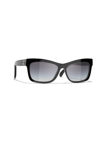 Eyewear CC Logo Cubic Crystal Rectangular Sunglasses Black Chanel